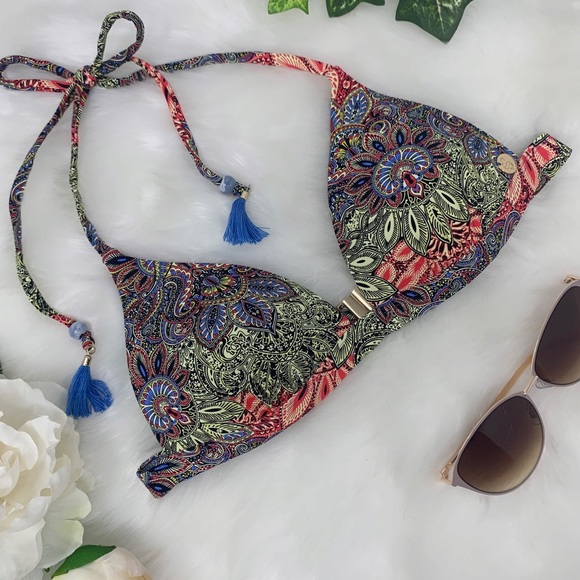 SYLVIE paisley triangle bikini top tie neck tassel - Picture 7 of 7